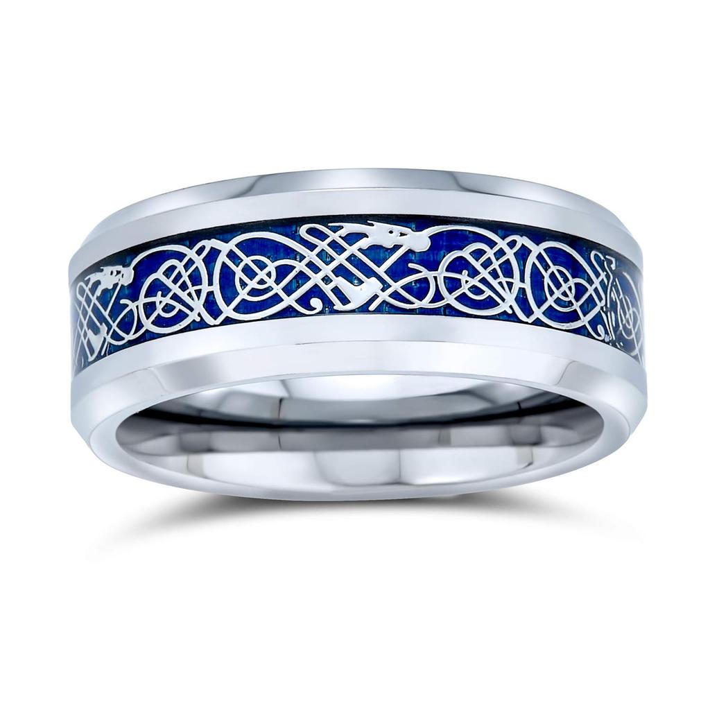Titanium Width 8mm Celtic Knot Blue Silver Dragon Pattern Comfort Fit Wedding Ring Size 23 [Bling Jewelry]