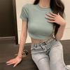 Women's Summer Cropped T-Shirt: Sexy Tight-Fit, Short-Sleeve, Half-High Collar Top
