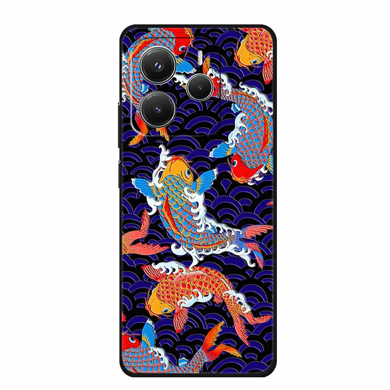 3D Emboss Case For Xiaomi Redmi Note 14 Phone Case Flowers Black Silicone Soft Back Cover Coque For Redmi Note 14 5G Global Case