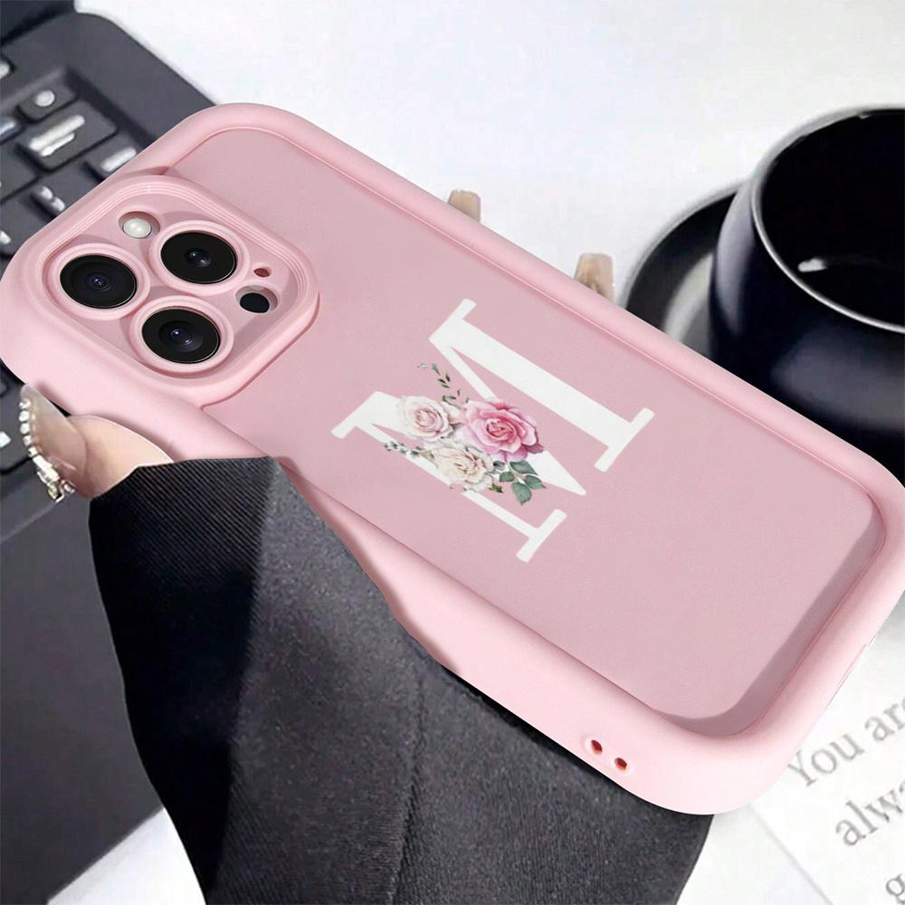 Розовый letter M и цветок TPU чехол для телефона подходит для iPhone 17 16 15 14 13 12 11Pro/Max/Plus противоударная задняя крышка