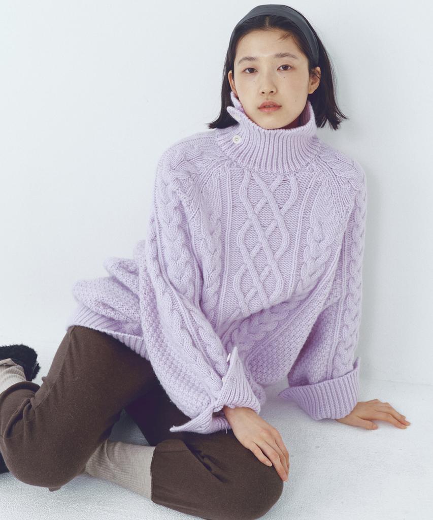 CITTA Wool Made Button High-Neck Grandma Kint_Ctk248(Lavender)