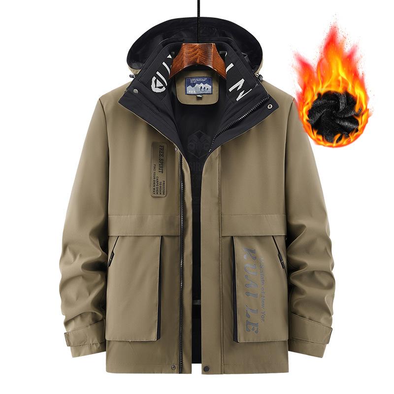 Одежда с капюшоном и хлопковой подкладкой, мужская повседневная бархатная утолщенная теплая многофункциональная куртка, осенне-зимняя ветрозащитная куртка три в одном