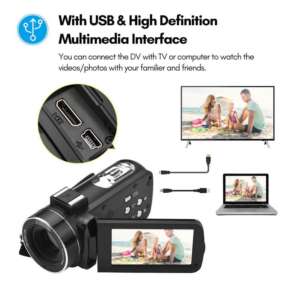 4K Digital Video Camera WiFi Camcorder DV Recorder 56MP 18X Digital Zoom 3.0 Inch IPS Touchscreen