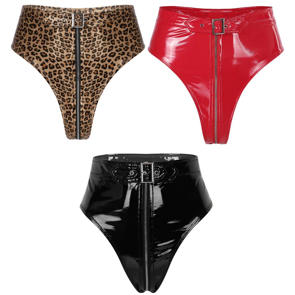 Women's Shiny Latex Booty Shorts High Waisted Zipper Hot Pants Rave Dance Bottoms