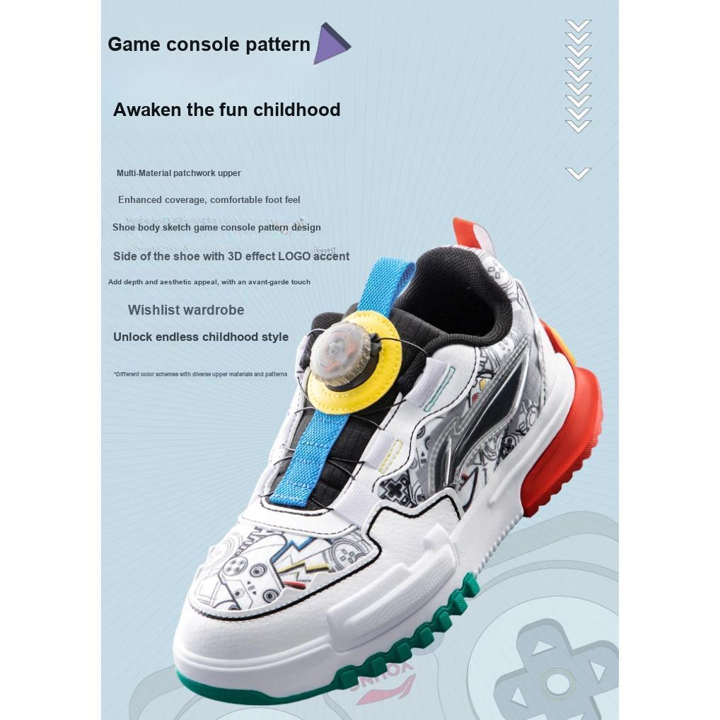 LiNing Sports Lifestyle Series Нескользящая износостойкая повседневная обувь Детские кроссовки Черный Белый YKCT006-3