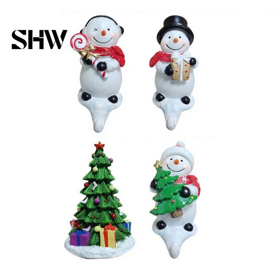 Hand Painted Snowman Figures Christmas Resin Hook Decor, Figurine Hanging for Xmas Holiday Stocking Holders Key Holder, Desktop Ornament Fireplace