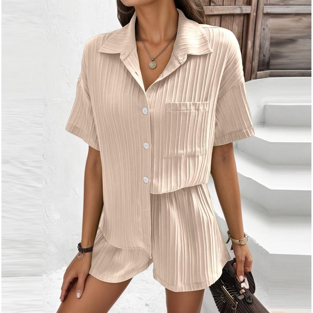 Комплекты из 2 предметов для женщин Футболка Шорты Наряды Мода Сексуальный Летний С коротким рукавом Плиссированный Костюм с открытым животом