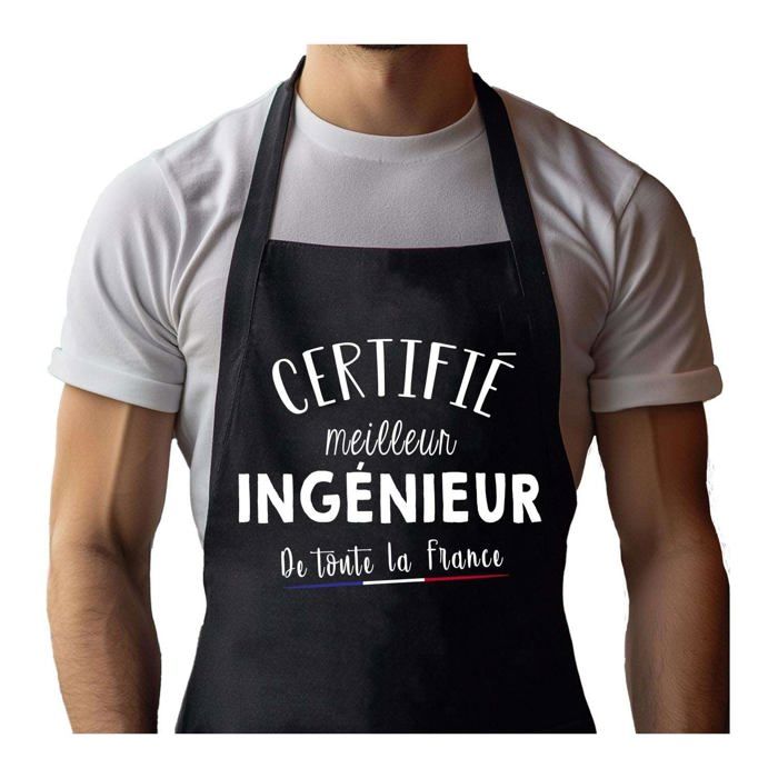 Planetee Tablier Noir Ingénieur Certifié Meilleur de France| Vêtement Blouse de protection pour Cuisine Barbecue, Jardinage, Tâches