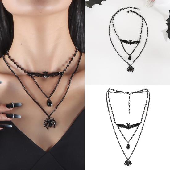 Готическое ожерелье женское ожерелье на Хэллоуин кулон в виде черной луны с многослойными металлическими цепочками бусинами ожерелье-чокер с летучей мышью для костюма для косплея