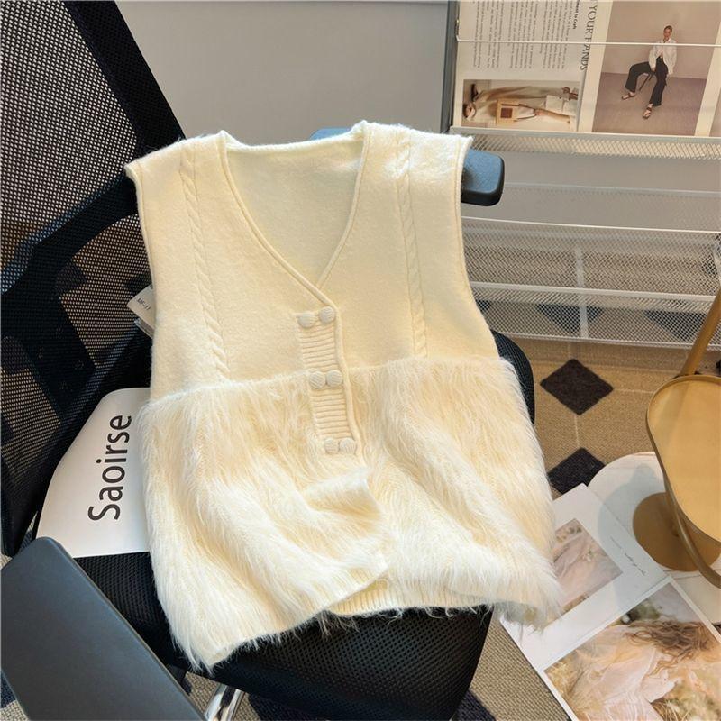 Casual Vest Cardigan Female 2023 Temperament Sleeveless V-neck Spliced Solid Cardigan Women Autumn Cardigan Vest Female Tops