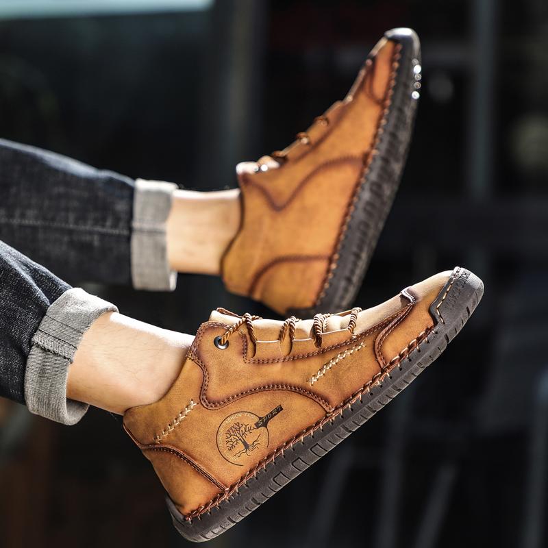 Мужская повседневная обувь с высоким берцем, размер 38–48, мужская обувь ручной работы из суперволокна, резиновая, с мягкой подошвой, большого размера для вождения автомобиля