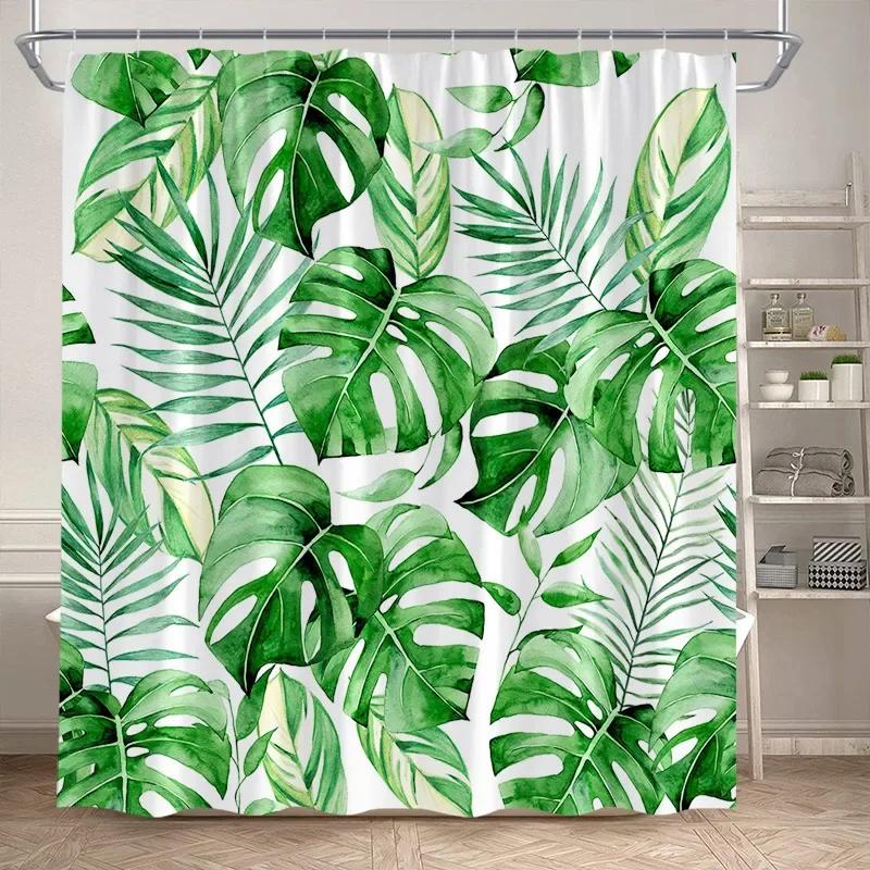 Листья Занавеска для душа Зеленый PTropical alm Лист Монстеры Растение Набор занавесок для ванной комнаты Полиэстеровая ткань Декор для дома и ванной комнаты с крючками