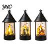 Battery Operated Candle Halloween Witch Hat Lantern, Vintage Spooky Castle Grim Reaper Pumpkin Scarecrow Tabletop Holiday Decor Table Lamp, Flickering