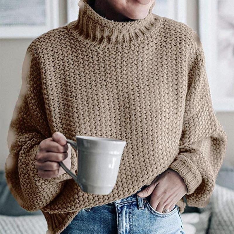 New Autumn Long Sleeve Loose Casual Knitwear Sweater Women Winter Half High Neck Pullover Sweaters for Women Fashion Plus Size Knitted Sweater 24889