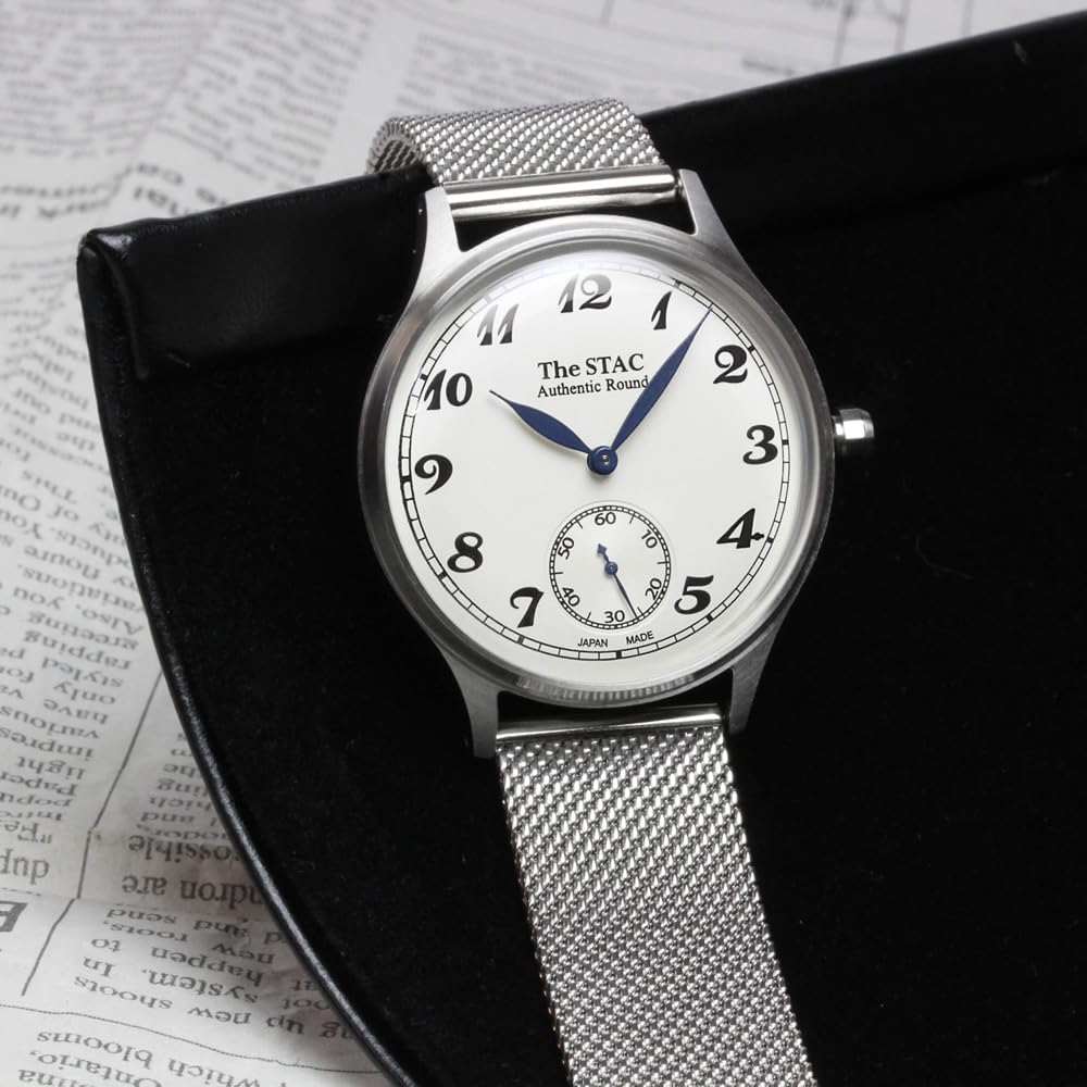Часы STAC Made in Japan Domestic Watch 36 мм, классические, ретро, унисекс, белый, с сетчатым ремешком из нержавеющей стали [The Stack] для мужчин и женщин ST-AR002