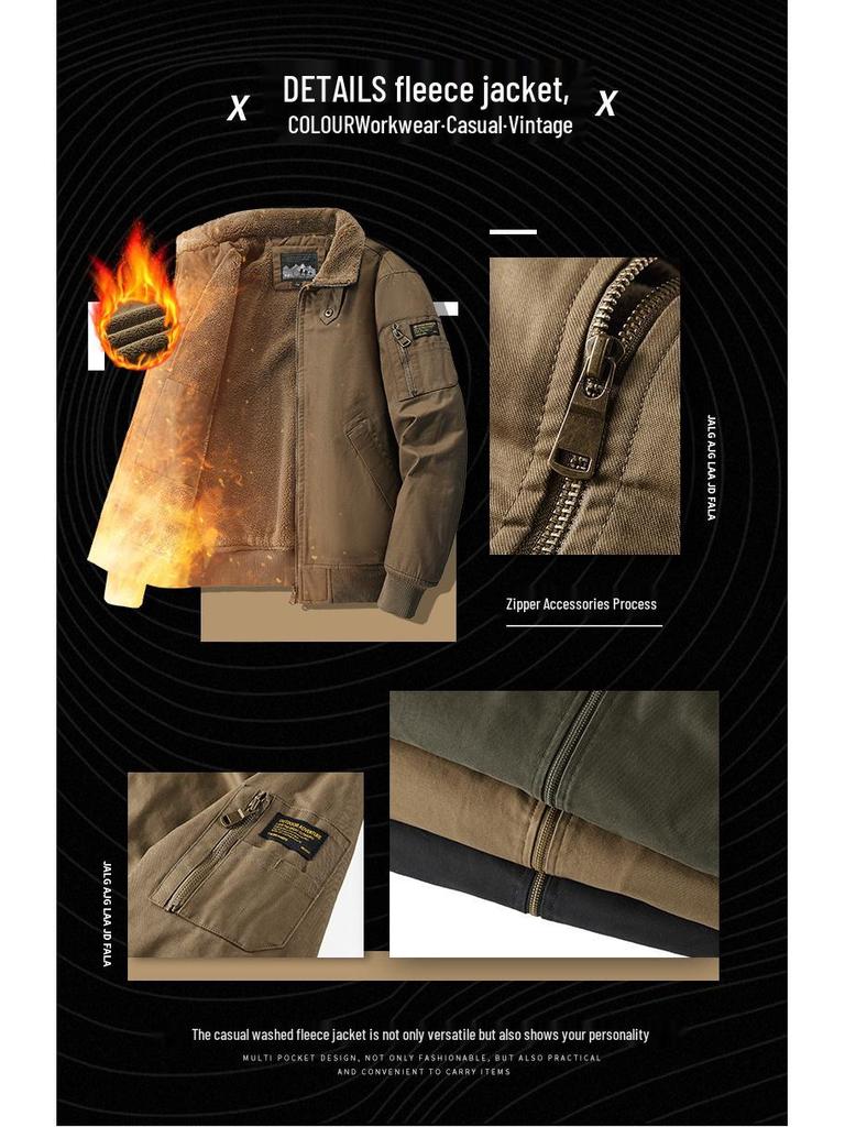 Men's Winter Fleece-Lined Bomber Jacket: High-End Fashion Outerwear for Cold Weather