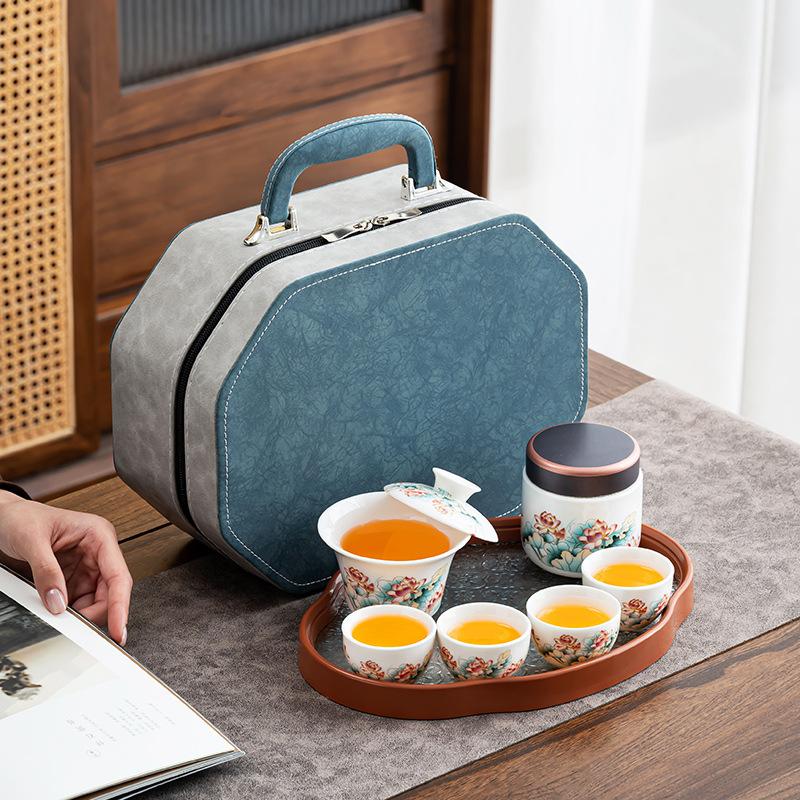 High-end white porcelain set Chinese national tide style red lotus Dehua suet jade bubble teapot high-end creative gift box