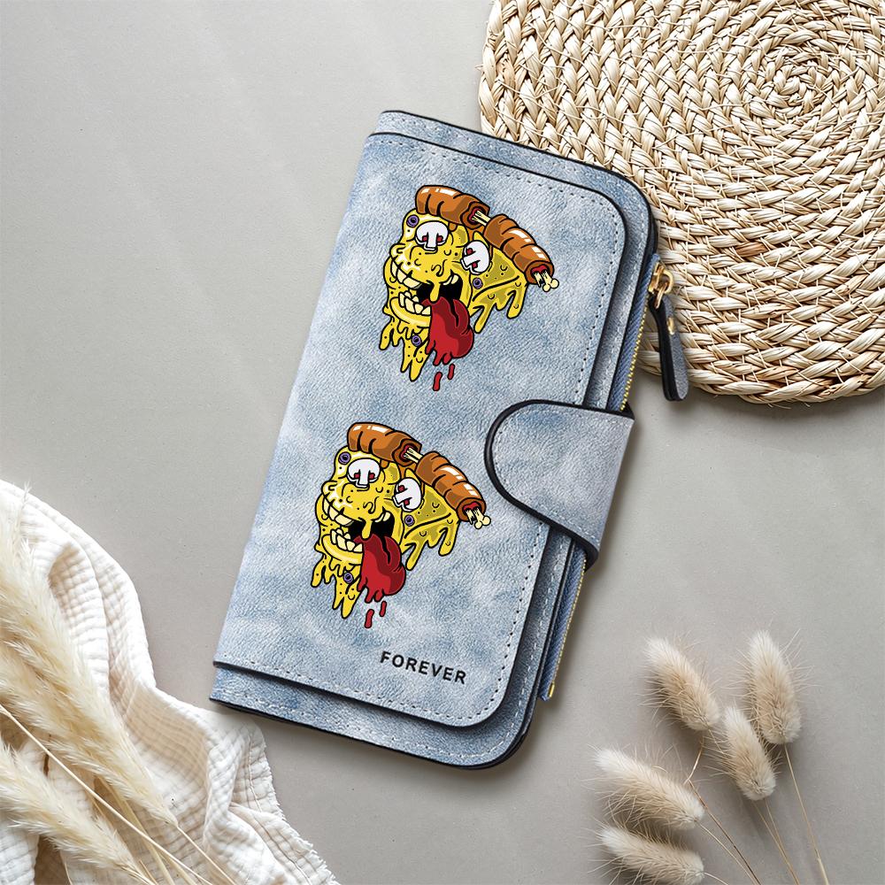 Cool Pizza Print Long Wallet Portable Multifunction Card Holder Fashion Casual Daily PU Leather Purse
