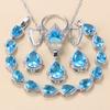 European and N Style Blue Jewelry Inlay Gem Pendant Earrings Necklace and Rings Lady Suit