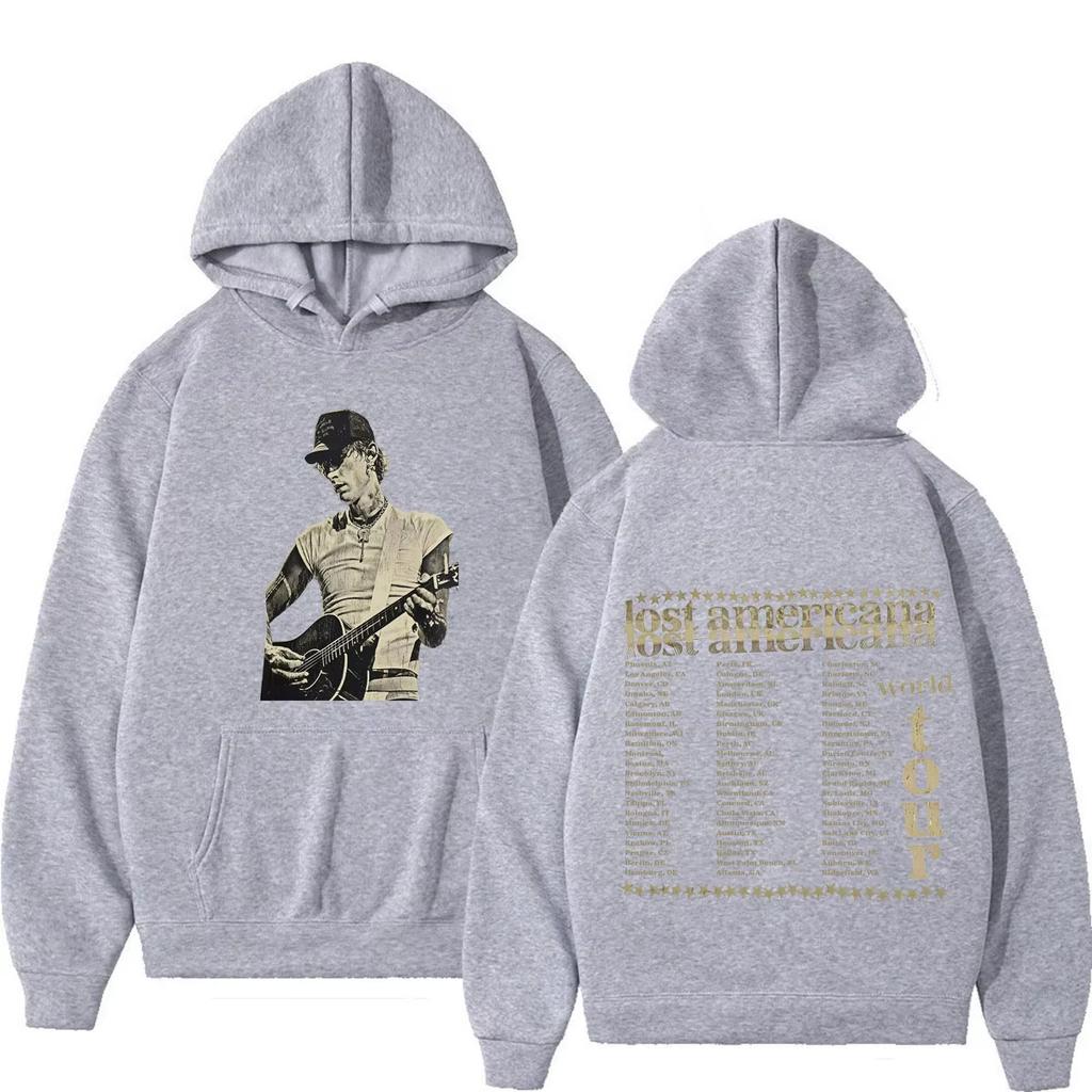 MGK Lost Americana Tour 2026 Печатные Худи Мужские Женские Мода Хип-хоп Пуловер Длинный Рукав Повседневный Винтажный Худи с Принтом