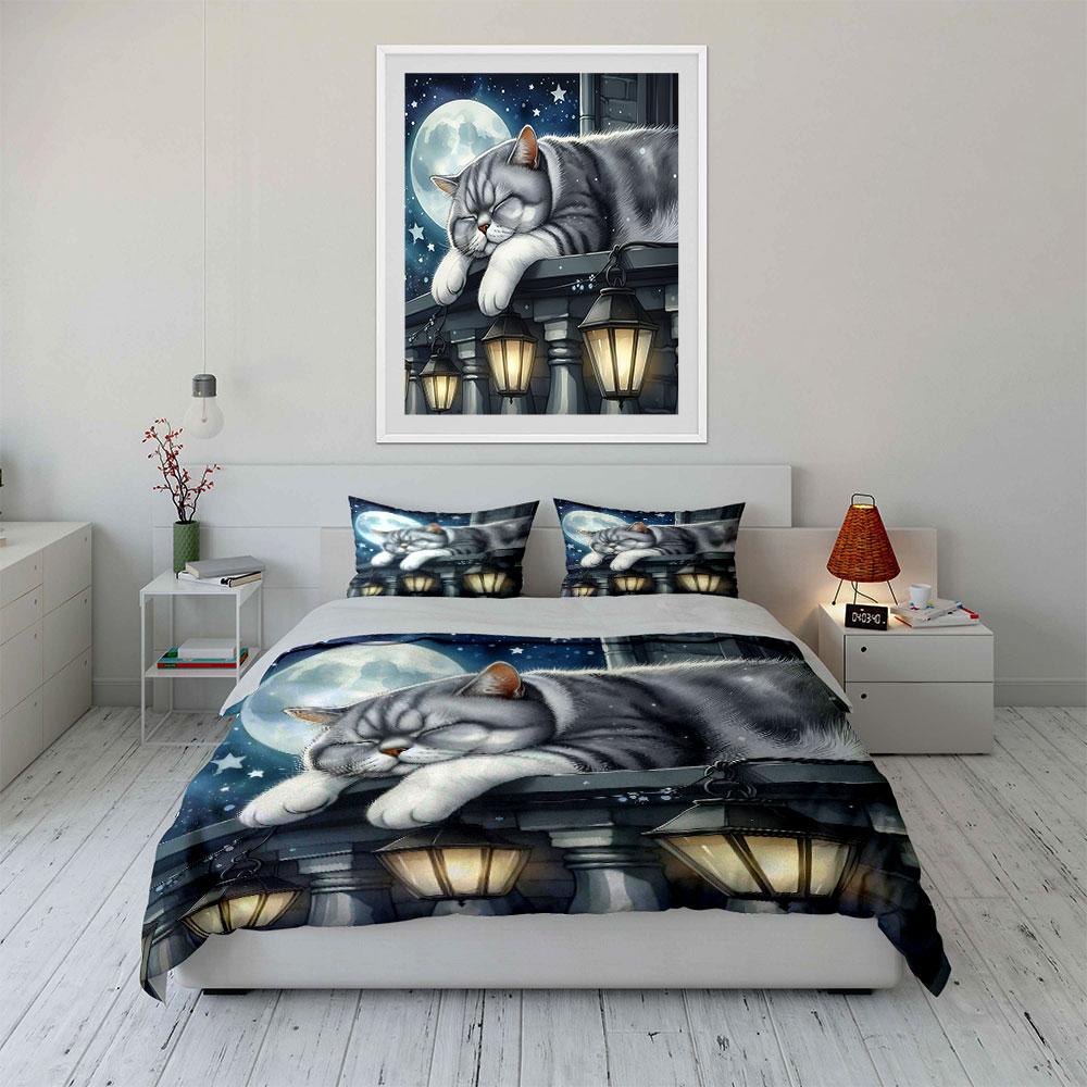 Moonlit Cat Dreams Bedding sets Duvet covers Pillowcases(1* Duvet Cover 2* Pillowcases without duvet insert)