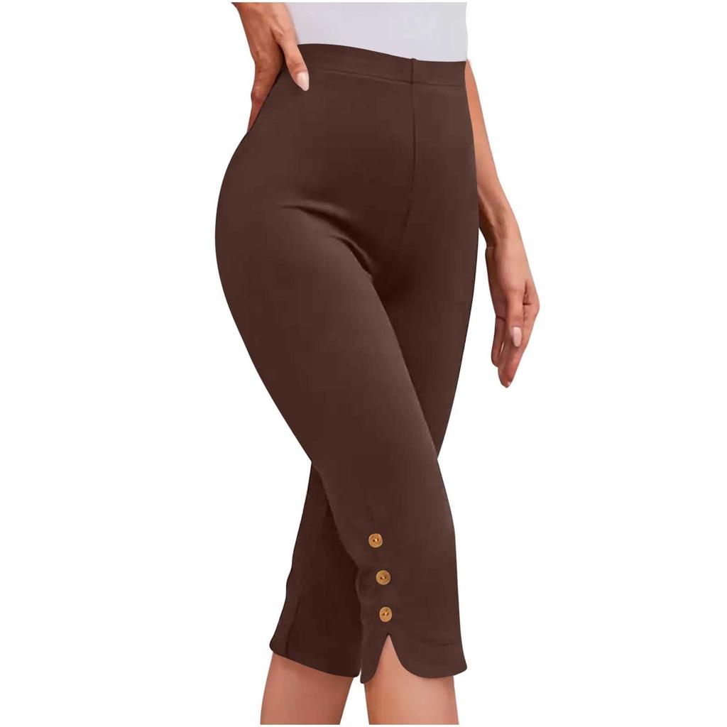 Women's Solid Color Slim Fit Sporty Seven-Quarter Pants