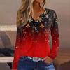 Women's T Shirt Tee  Print Button Long Sleeve Knit Sweater Daily Weekend Fashion Basic V- Neck Regular Top