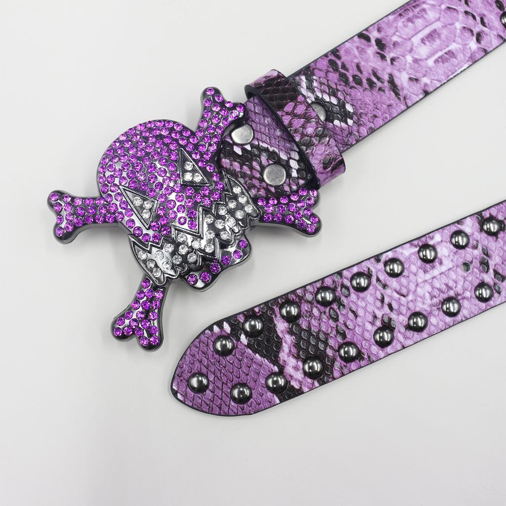 American Rhinestone Skull Belt Rivet Punk Decoration Men and Women Belt Abi Decorative Python Pattern Belt