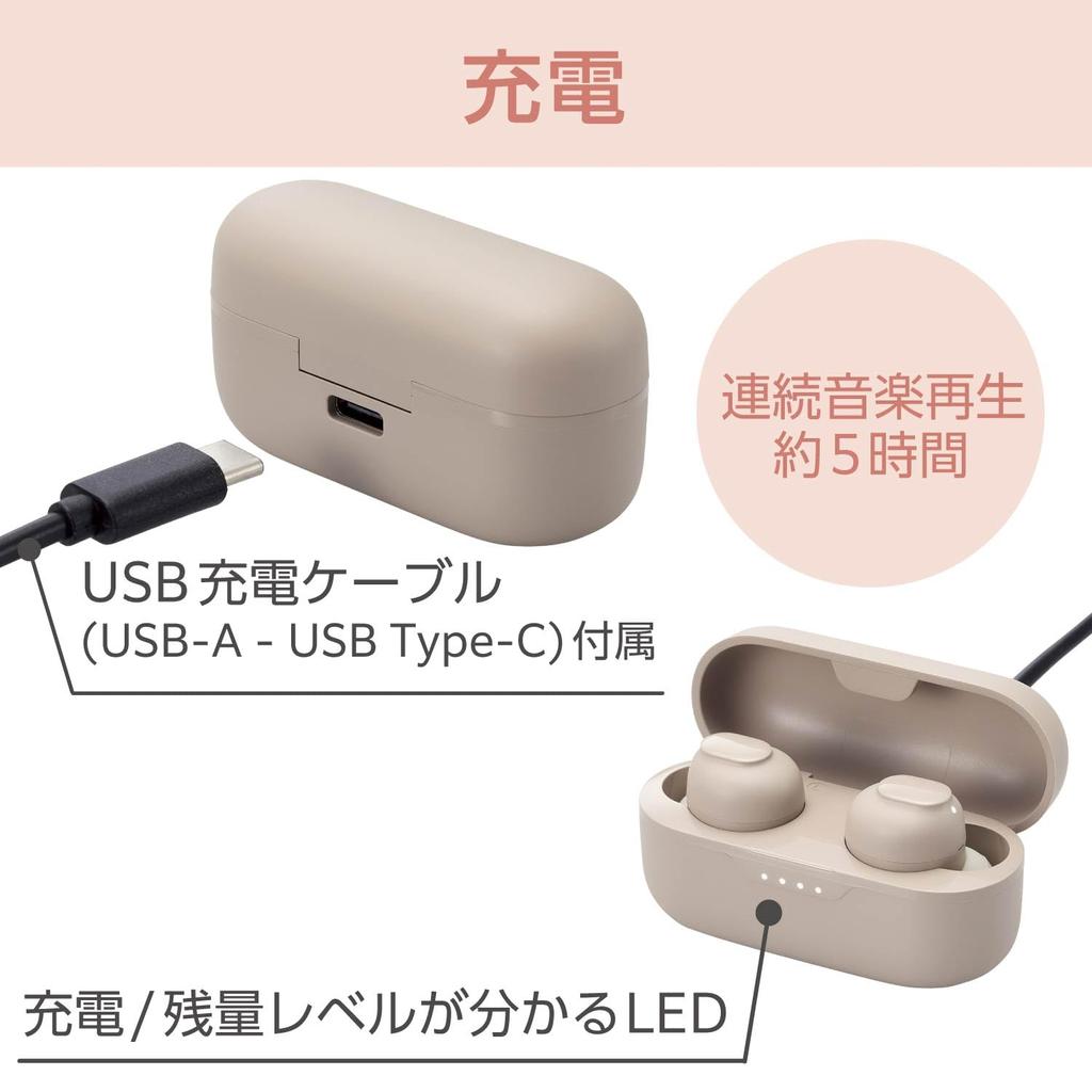 Elecom Wireless Earphones Bluetooth Earplug Type Lightweight Compatible Low Latency 5 Hours Continuous Playback Automatic Pairing Touch Sensor