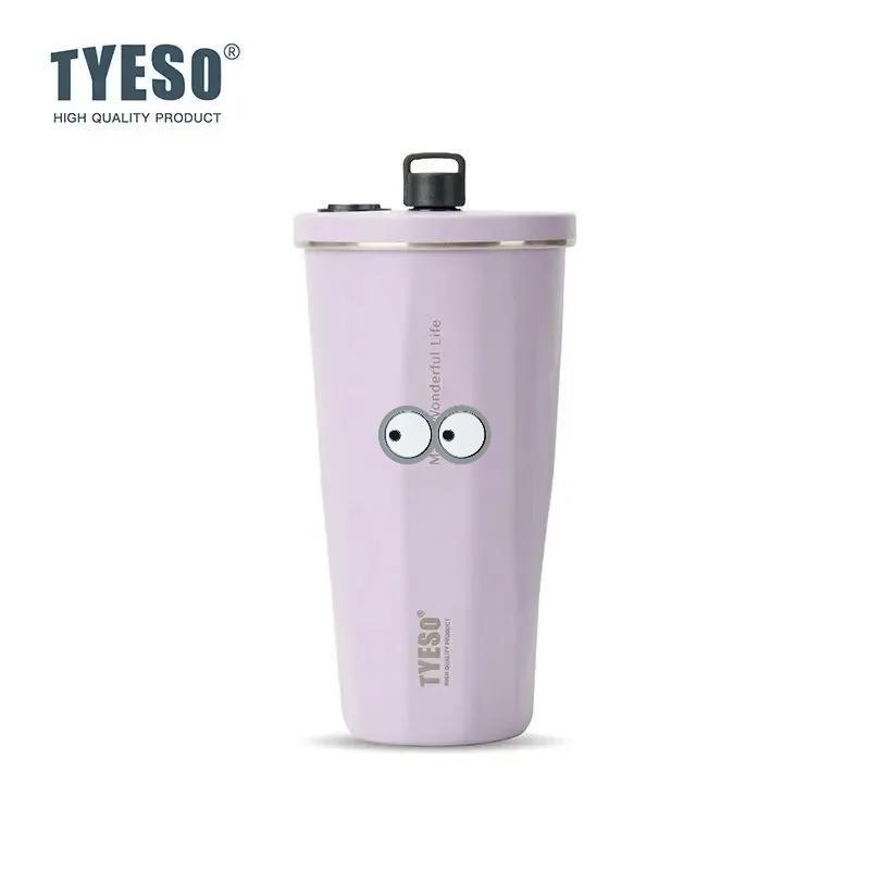 Tyeso 600ML Stainless Steel Coffee Cup With Straw Gradient Color Insulated Water Bottle Car Thermos Mug Cold Drink Vacuum Cup with Eye Sticker
