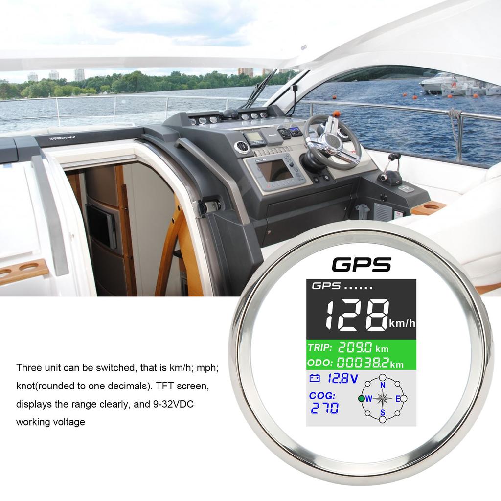 85 мм GPS Спидометр км/ч Узлы Мили в час DC9‑32V TFT Экран IP67 Водонепроницаемый Датчик Скорости Универсальный для Автомобилей Мотоциклов ЛодокБелый Циферблат Серебристая Крышка