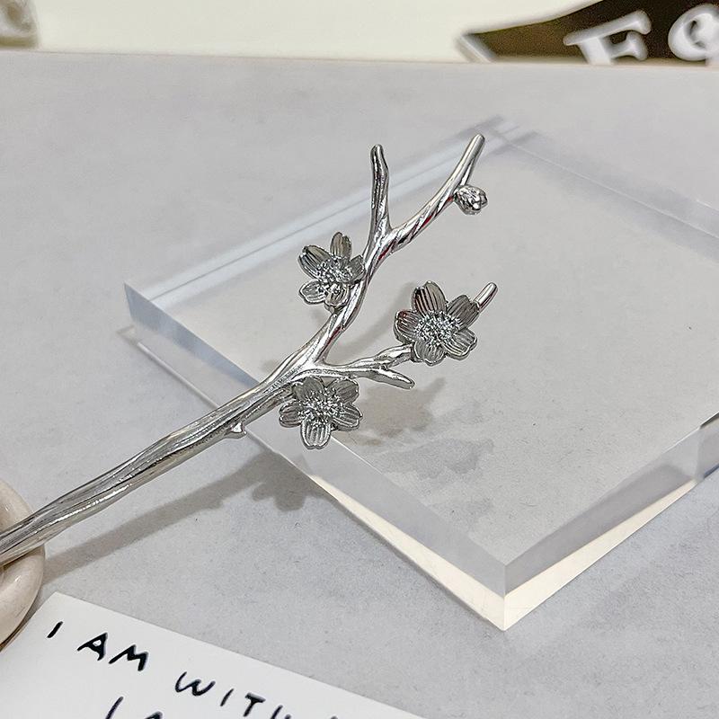 Национальный тренд Металлическая заколка для волос с цветком сливы, цветком, цветком, цветком и жемчугом, ретро, с цветком персика, для затягивания волос на затылке, головной убор для ханьфу