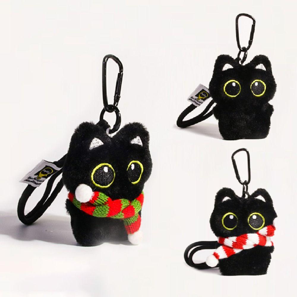 Плюшевая игрушка Черный кот брелок мультяшный котенок декор для сумки-рюкзака подвески аксессуары для ключей автомобиля