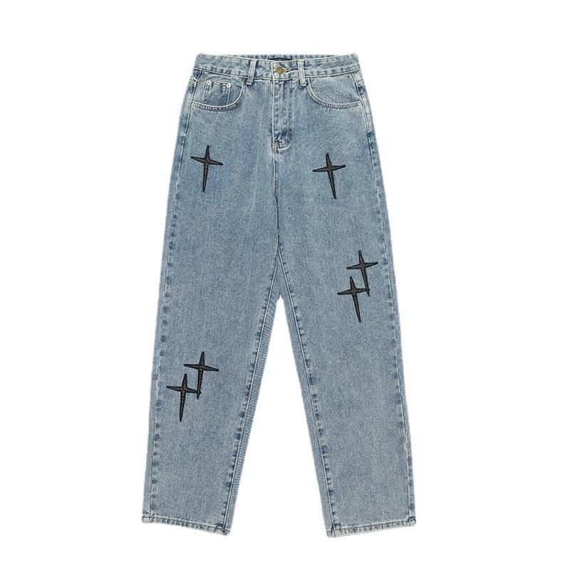 Prints Jeans Men Streetwear Baggy Wide Leg Jeans Fashion Straight Casual Loose Denim Cargo Pants