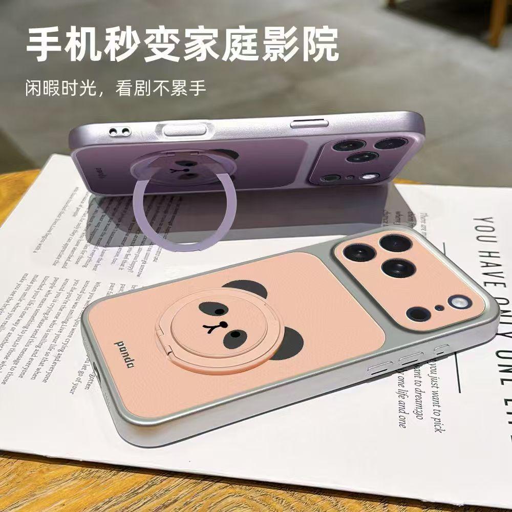Подходит для iPhone17promax, держатель с красной пандой, чехол для мобильного телефона, кожаный, Apple 16, мультяшный защитный чехол 15