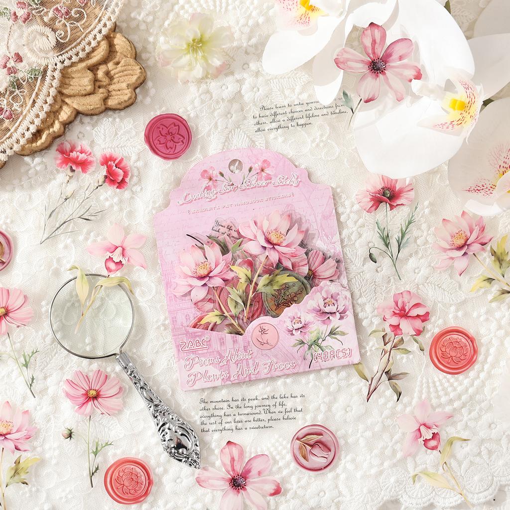 JIAMEI 40pcs Creative Flower Aesthetics Waterproof PET Stickers DIY Diary Scrapbook Decor Journal Supplies