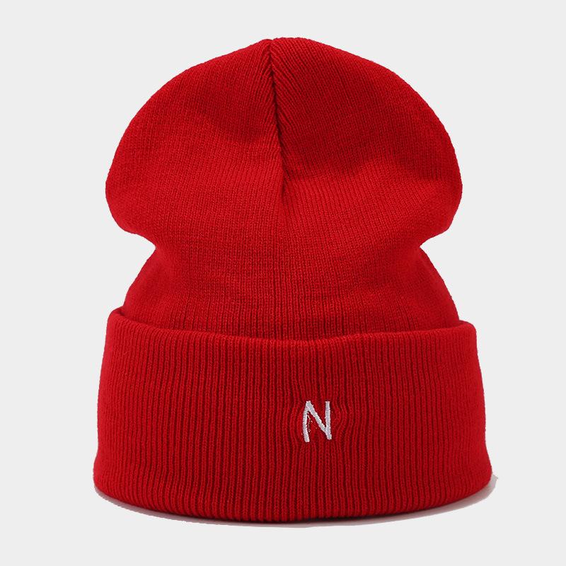 New fashion trendy brand N letter embroidered knitted hat women's personality versatile outdoor thermal hat, men's simple wool hat