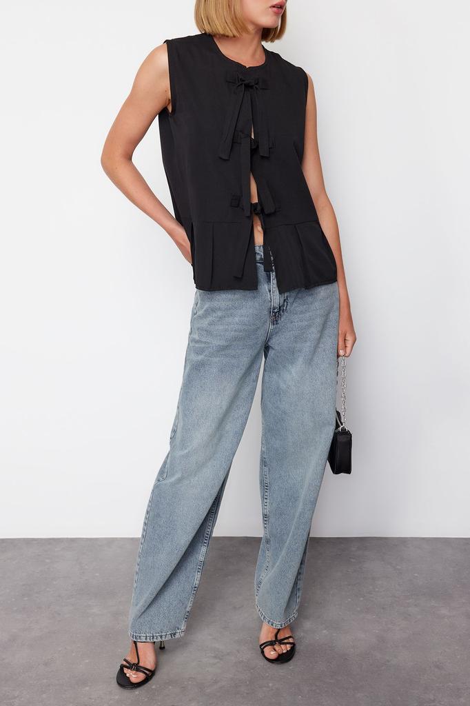 Women's Fashion Black Regular Woven Blouse