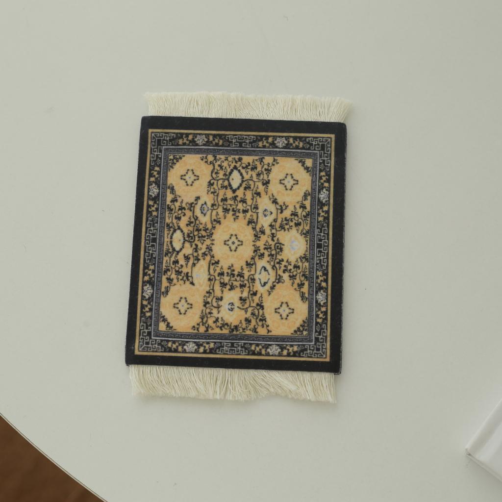 Persian Mini Woven Rug Mat Mousepad Retro Style Carpet Pattern Cup Laptop PC Mouse Pad with Fring Home Office Table Decor Craft