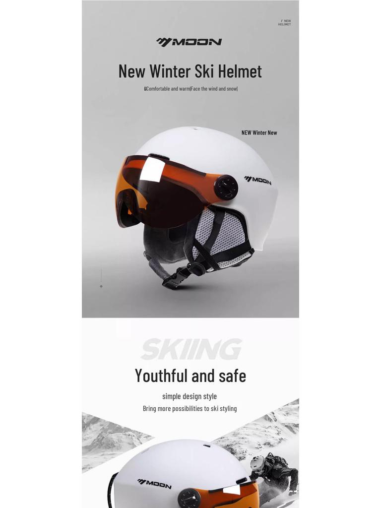 Универсальный горнолыжный шлем с защитными очками: Азиатский крой, ударопрочная конструкция, интегрированная форма для безопасности при езде на велосипеде и в горах.