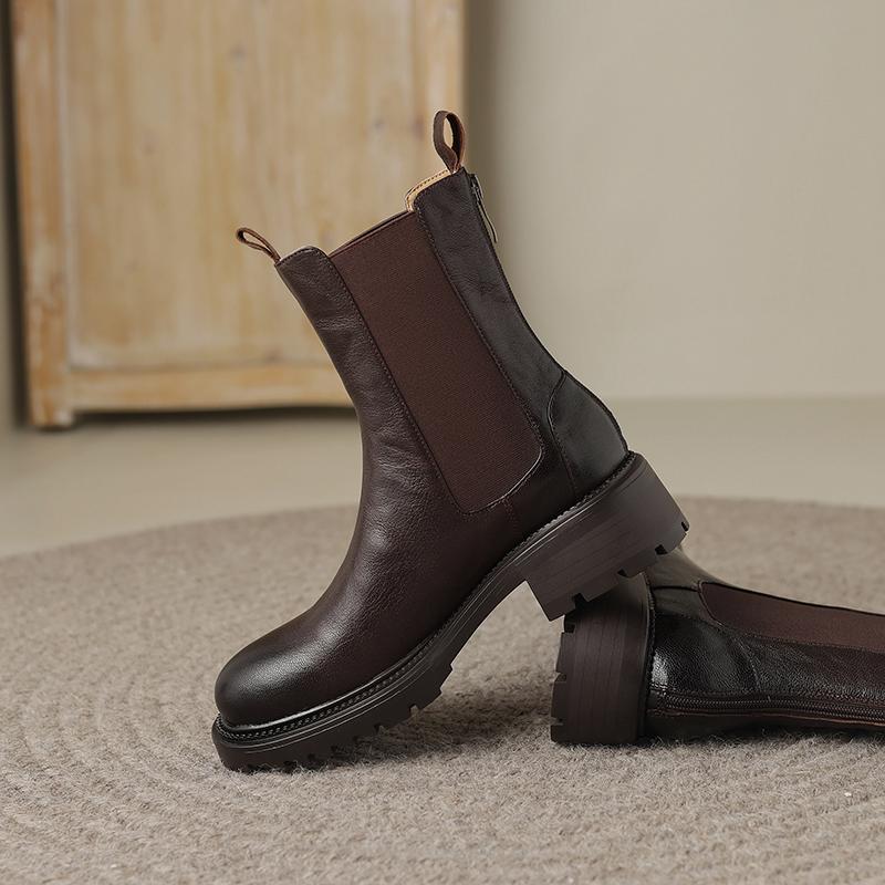 Krazing Pot Осенне-зимняя обувь из коровьей кожи с круглым носком на платформе, большие размеры, базовая одежда, ботинки челси без шнуровки на толстом среднем каблуке, женские ботильоны