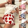 Женский пижамный комплект с оборками на рукавах-крылышках и шортами с принтом в виде сердечек, летний повседневный комплект из 2 предметов для сна и отдыха