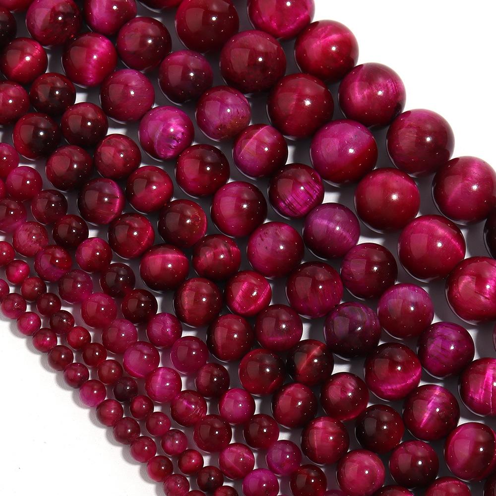 Magenta Tiger Eye 4-12mm Round Stone Beads Loose Spacer Beads for Jewelry Bracelets Making Accessories DIY 15"
