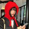 Women's Red Knitted Wool Tie Earmuff Hat - Autumn/Winter Warm Korean Style