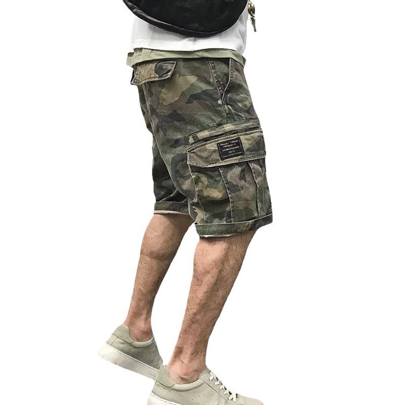 Мужские камуфляжные шорты-карго для активного отдыха — многокарманные, средней длины, в стиле милитари, на весну и лето