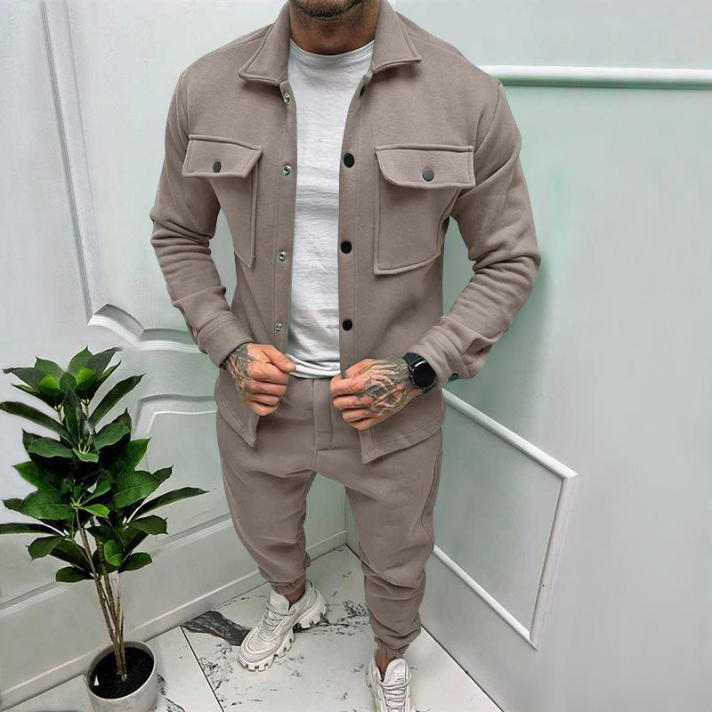 Men's Autumn/Winter Casual Suede Sports Suit - European/American Style