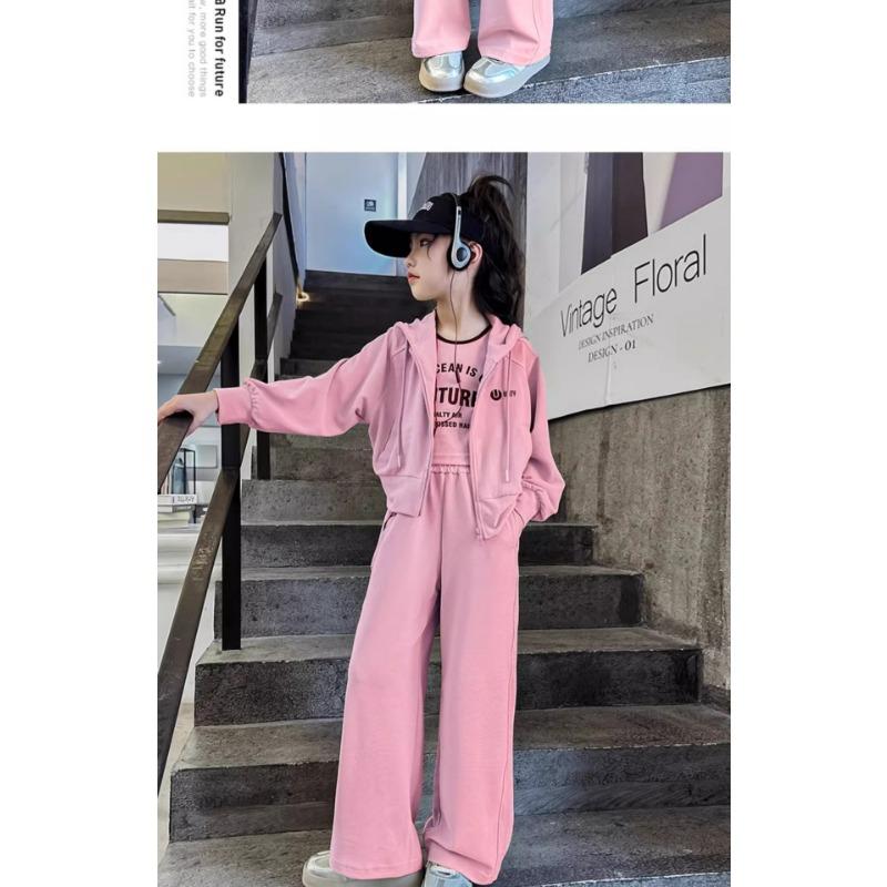 Girls Casual Hooded Sweatshirt And Pants Two Piece Sports Outfit For Big Kids