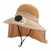 (XS, Khaki) Adults Wide Brim Sun Hat with Solar Fan UPF Protection Fisherman Hat for Hiking, Outdoor
