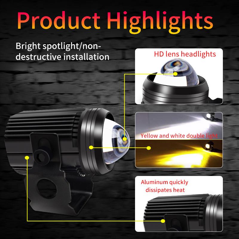 Мотоциклетный прожектор с линзами проектора, двухцветный светодиодный вспомогательный фонарь дальнего света для квадроциклов, грузовиков, внедорожников, скутеров, автомобилей