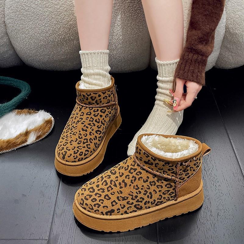 Сексуальные зимние ботинки с леопардовым принтом 2024 зима новые женские ботинки внешняя торговля бархатные теплые на толстой подошве повседневные зимние ботинки короткие ботинки